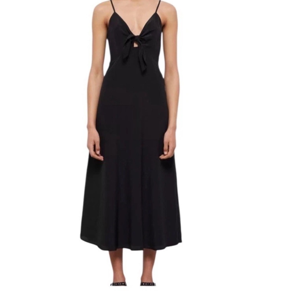THE KOOPLES So In Love Tie-Front Midi Dress Black 100% Silk Size 2 or US 4-6